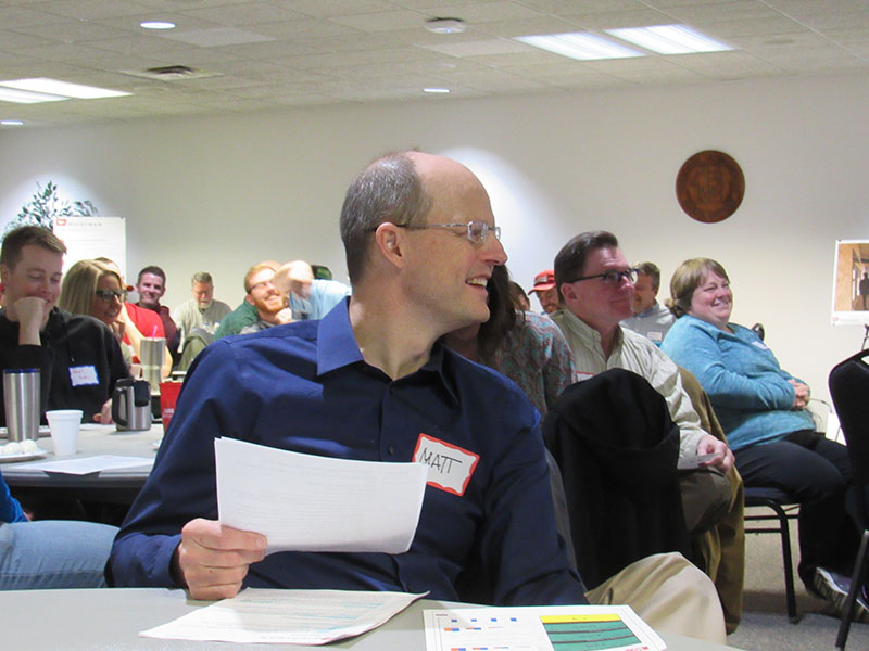 President Matt Davis at a company meeting