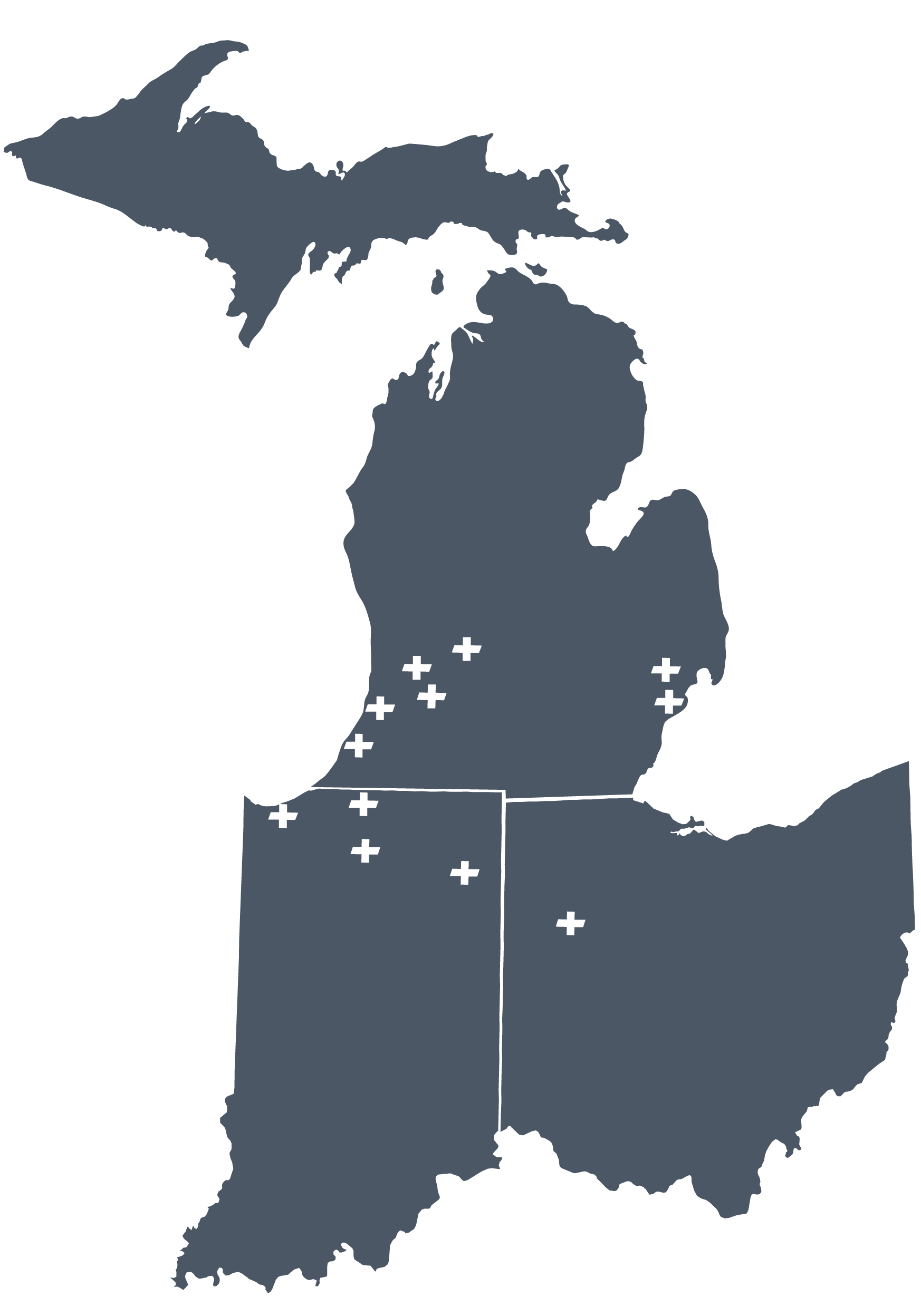 Wightman locations: Benton Harbor, Allegan, Kalamazoo, Royal Oak, Hastings, Southgate, Plymouth, South Bend, Portage, and Fort Wayne